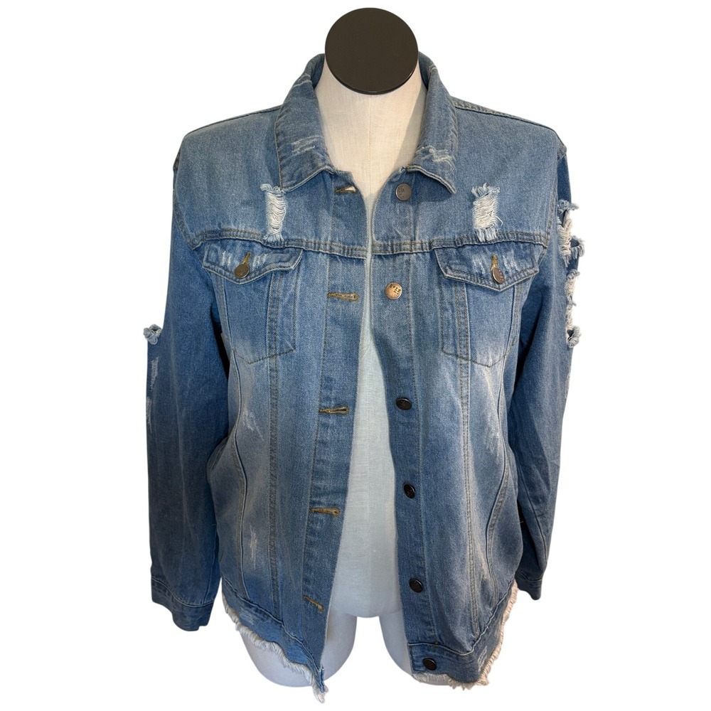 Between Us 2X Distressed Denim Jacket Ripped Oversized Light Wash‎ Jean Coat